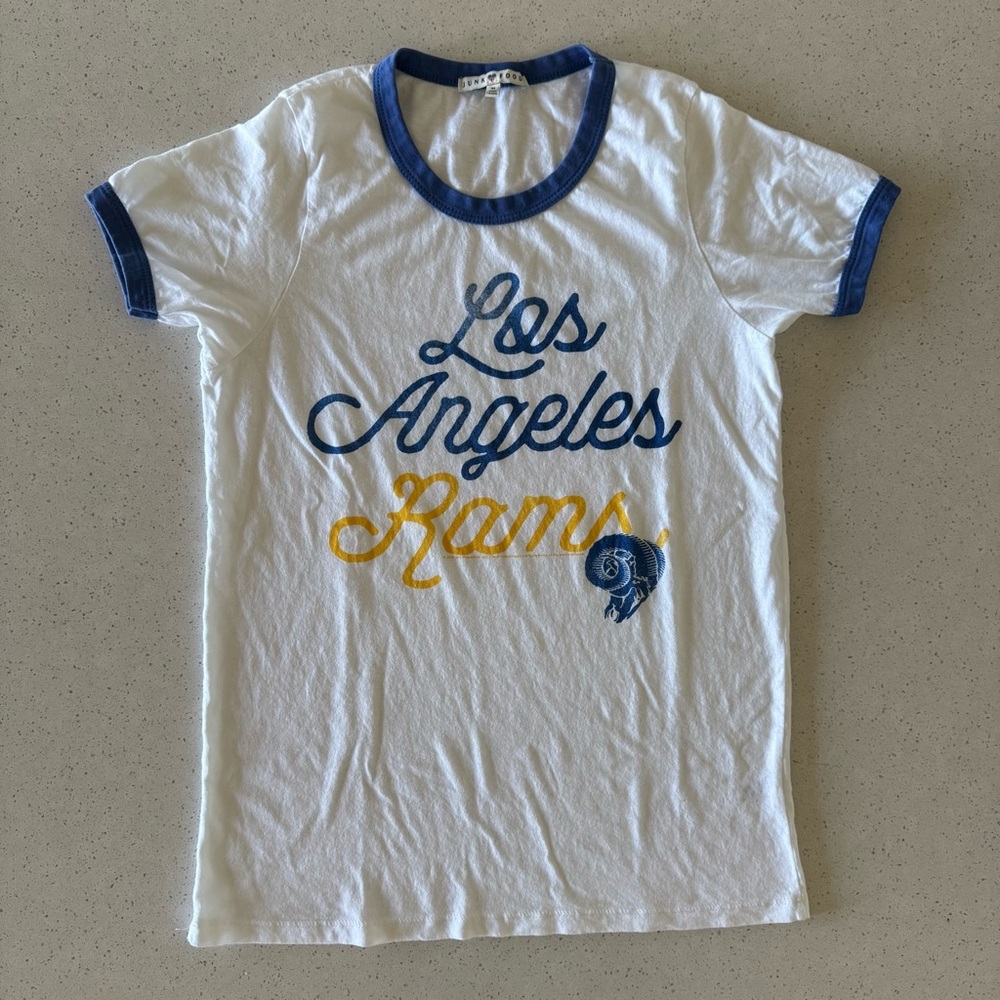 Los Angeles Rams Women’s Ringer T-Shirt - White and Blue
